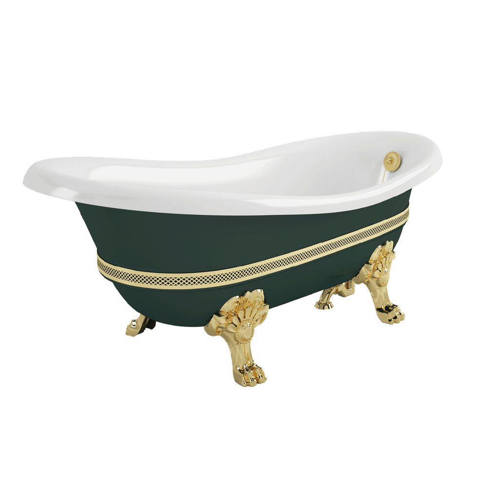 Ванна Migliore Bella на лапах с декором  зеленая/золото ножки "LEONE" STANDART 170х80см 26835