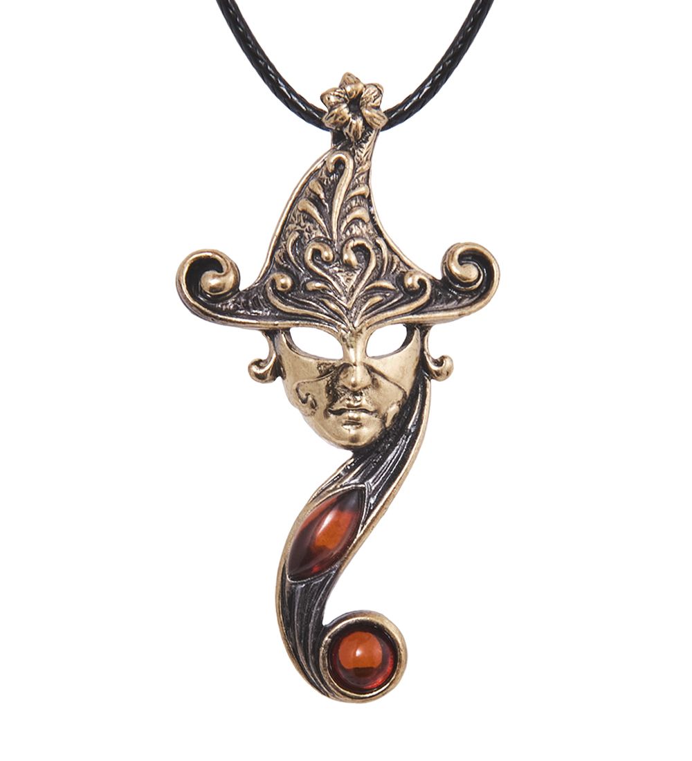 AM-4139 Подвеска «Колдунья» (латунь, янтарь)