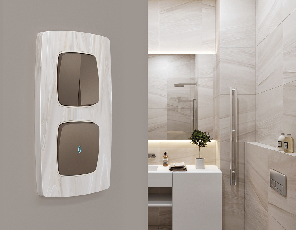 MO632040 Комплект механизма 1-кл проходного выключателя с подсветкой 10000K OMEGA Темная бронза матовый QUANT (OP6320, VM105, G29B)