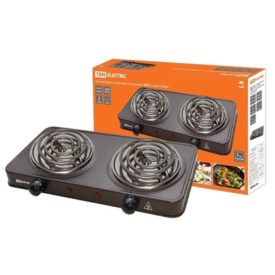 Плита электрическая TDM, ЭПС2, 2000 Вт, 2 конф, спираль, эмаль, механ, пер повор, 230 В, корич