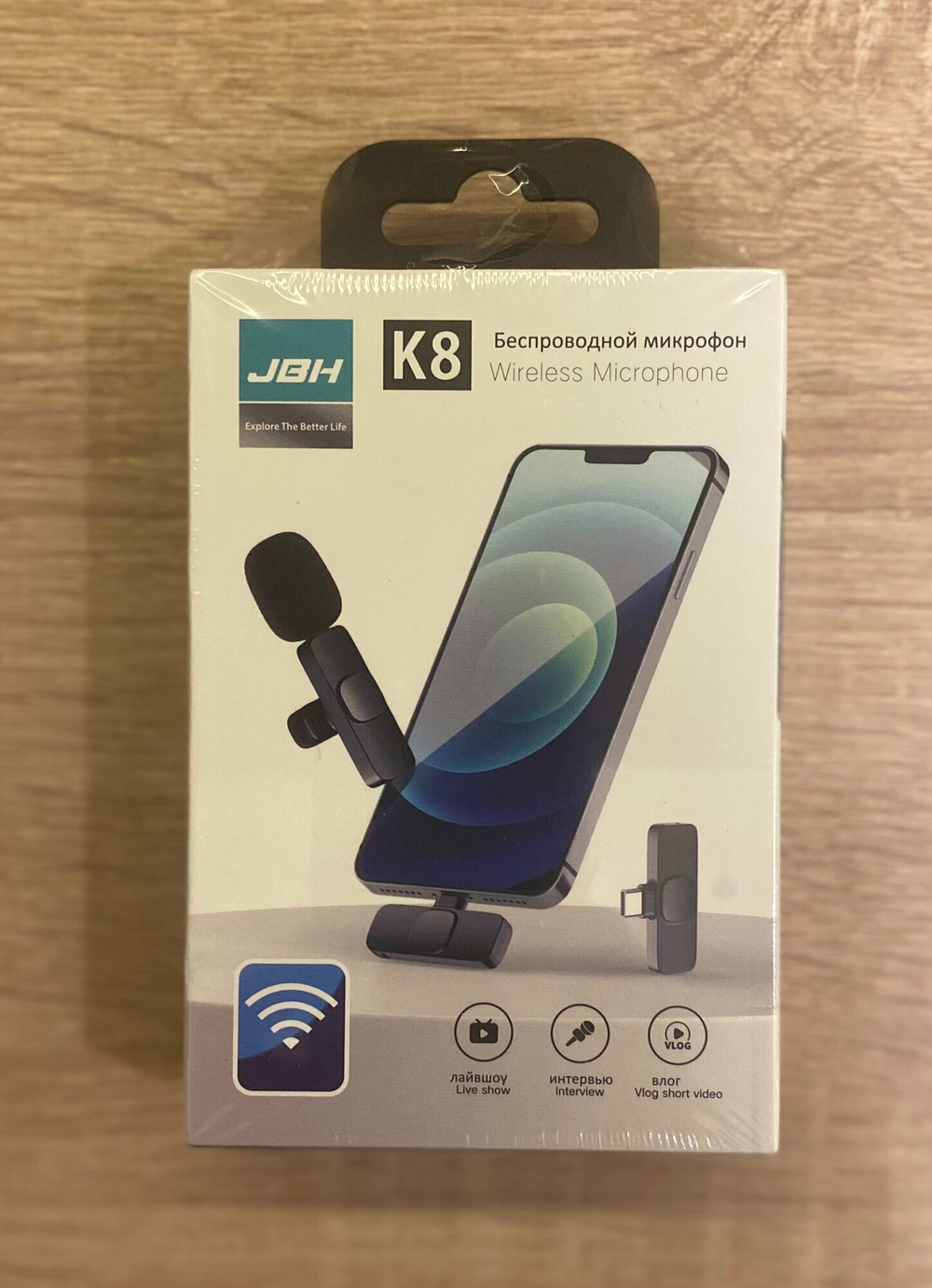 Микрофон беспроводной Type-C K8 JBH, петличный, прищепка, для ANDROID Type-C, черный