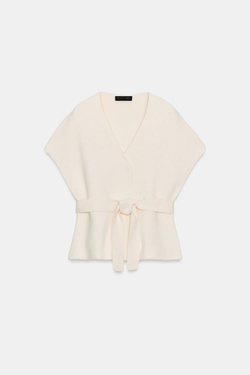ZARA ТРИКОТАЖНЫЙ ЖИЛЕТ С ПОЯСОМ, ЭКРЮ