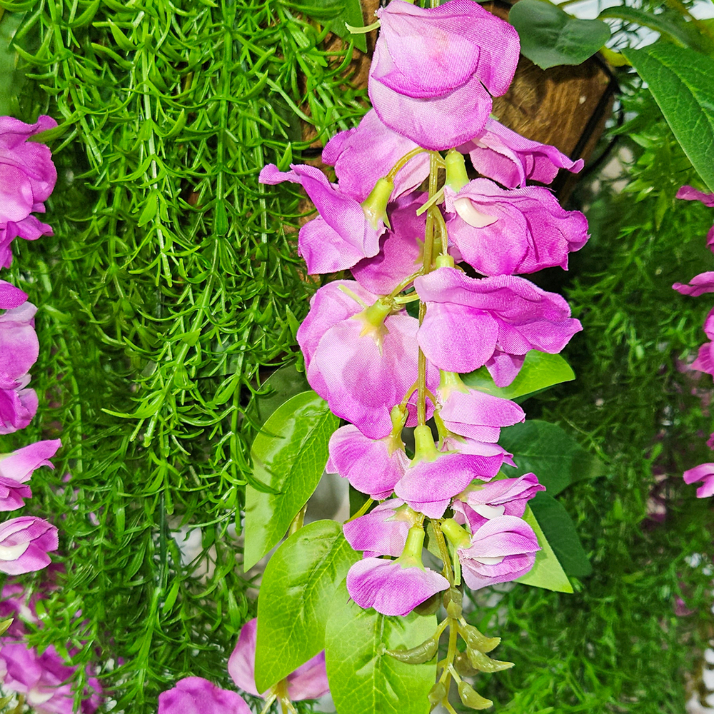 Искусственные цветы Акация лиловая с зеленью в подвесном кашпо