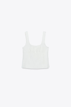 ZARA ТОП С ФЕСТОНАМИ, БЕЛЫЙ