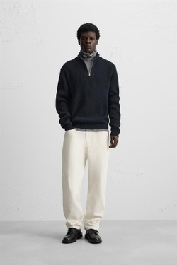 ZARA СВИТЕР С ВЫСОКИМ ВОРОТНИКОМ И ЗАСТЕЖКОЙ-МОЛНИЕЙ, МОРСКОЙ СИНИЙ