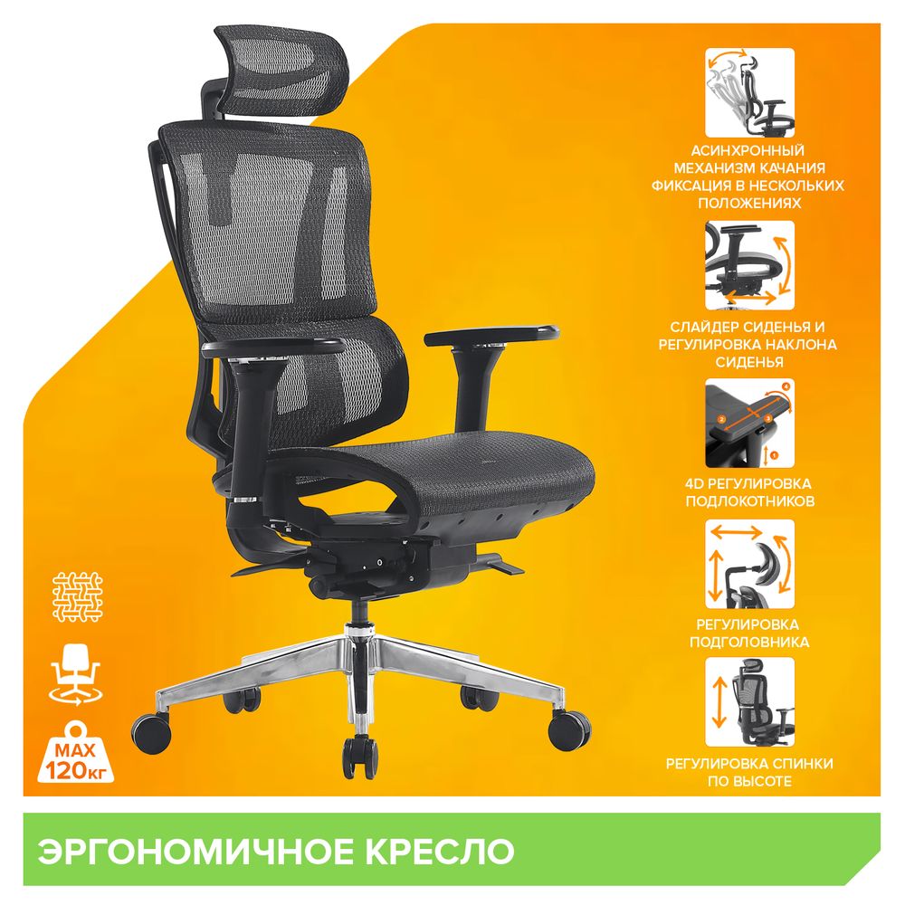 Эргономичное кресло Everprof Mega Сетка Черный