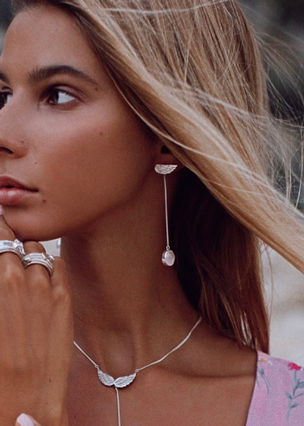 Серьги-трансформеры «Невесомость» с розовым кварцем