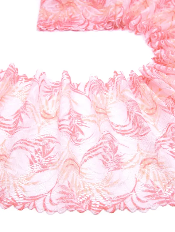 03-255 Кружево эластичное 22 см, айвори/пастельный коралл