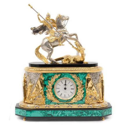 Каминные часы "Георгий Победоносец" малахит позолота R116993
