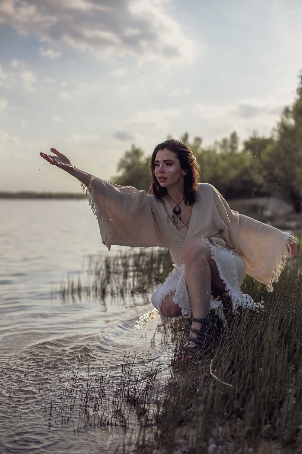 Кимоно-топ с широкими рукавами (бежевый)