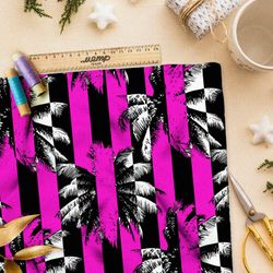 Ткань блэкаут пальмы в чёрно-розовую полоску