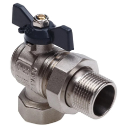 Кран шаровой AQUALINK со сгоном угловой FM 1/2 LU B гайка-штуцер бабочка (100/10)