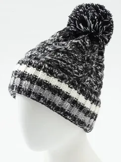 Шапка женская MINAKU с помпоном и подворотом, размер 54-56, цвет черный