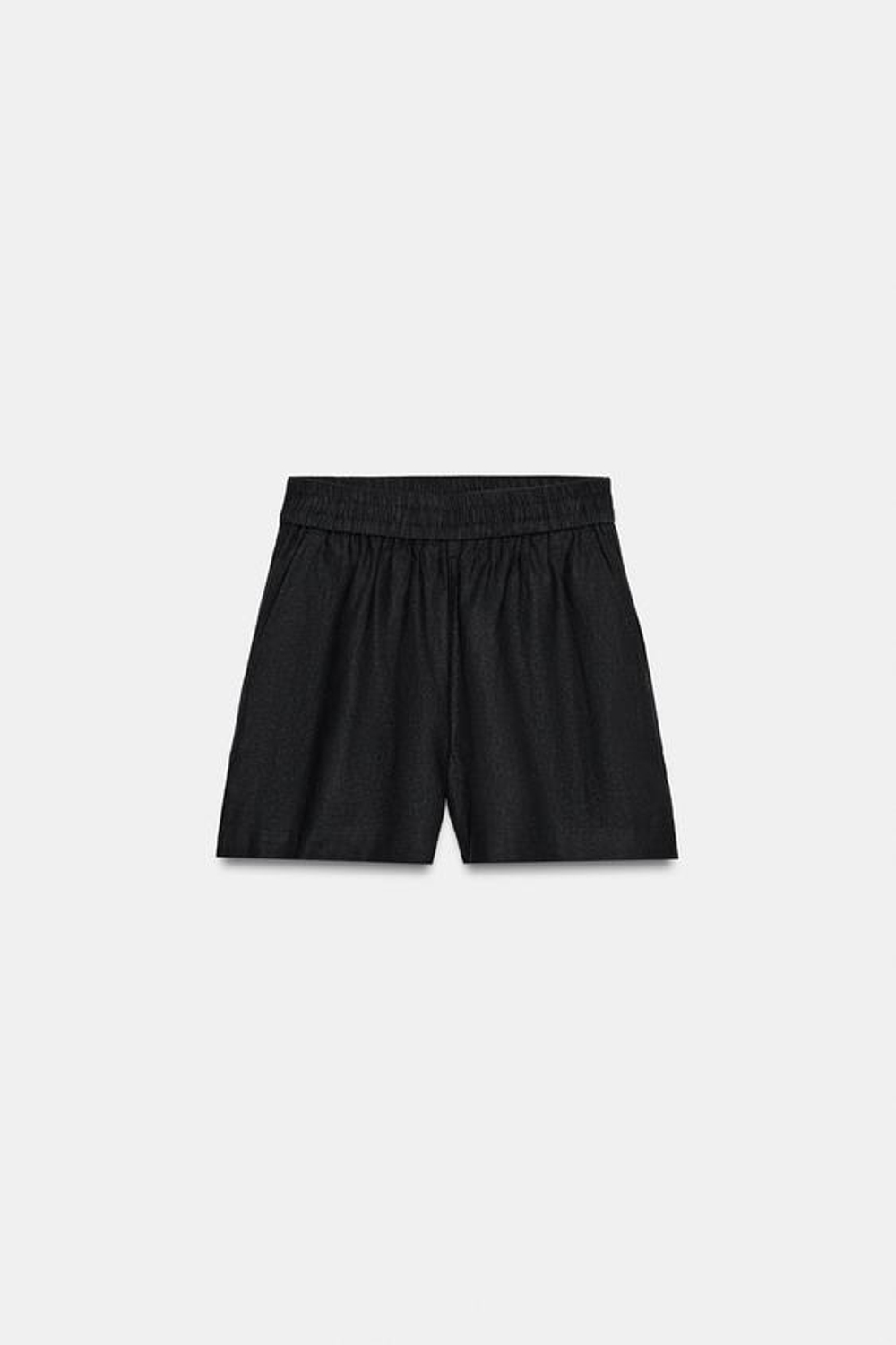 ZARA БЕРМУДЫ ИЗ СМЕСОВОГО ЛЬНА С ЭЛАСТИЧНЫМ ПОЯСОМ, ЧЕРНЫЙ