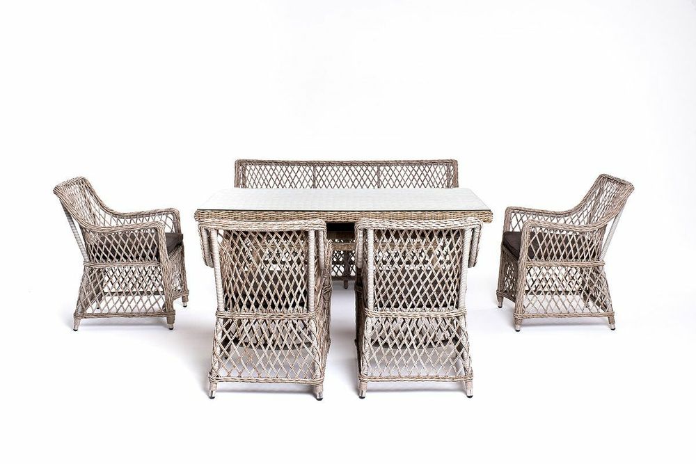 "Катания" обеденная группа плетеная на 6 персон, цвет бежевый