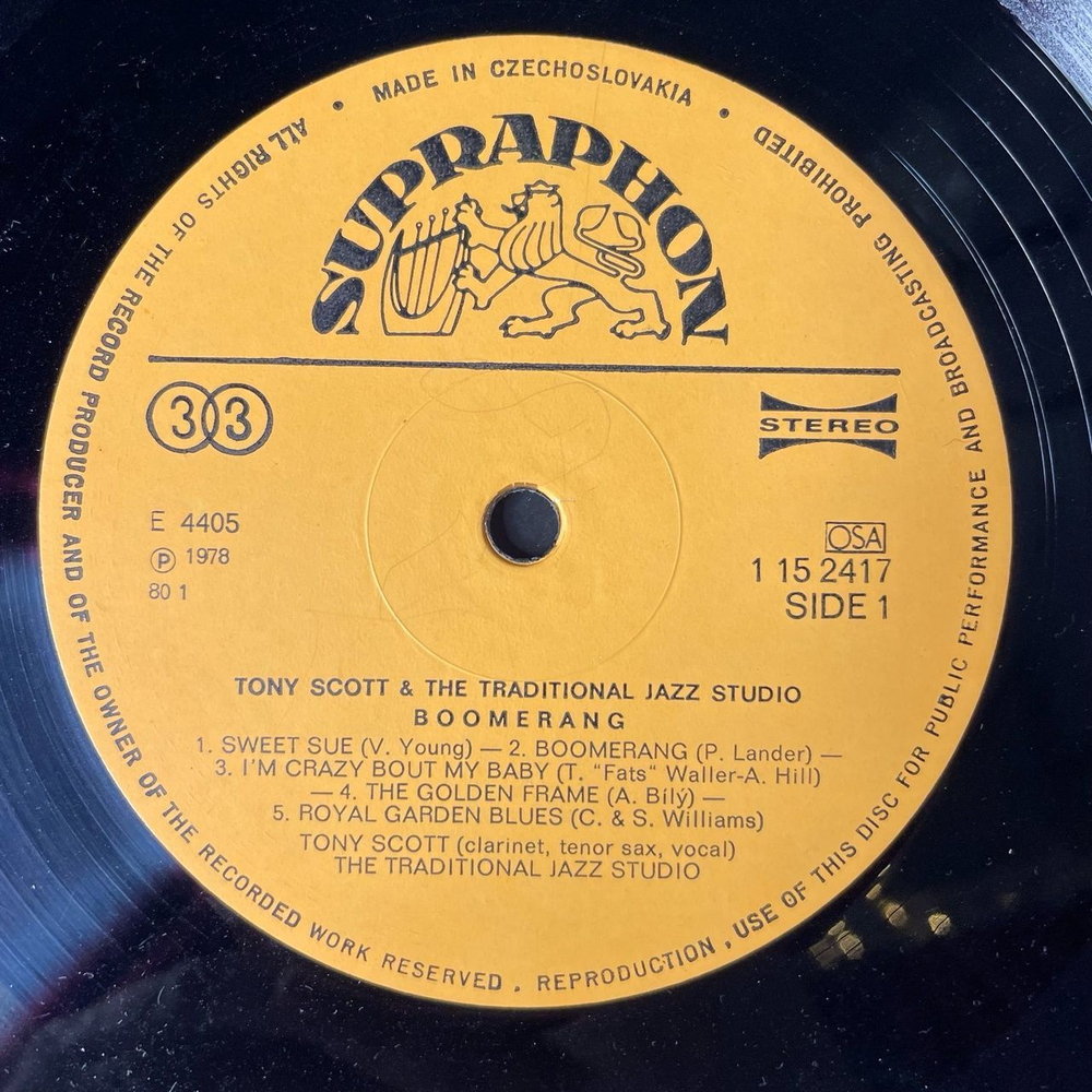 Винтажная виниловая пластинка LP Tony Scott, The Traditional Jazz Studio Boomerang (Чехословакия 1978)