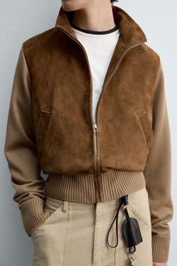 ZARA КОЖАНАЯ КУРТКА В КОМБИНЦИИ — LIMITED EDITION, ТЕМНЫЙ БЕЖЕВО-КОРИЧНЕВЫЙ