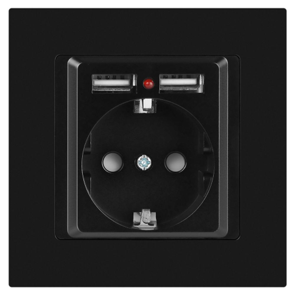 Розетка Intro Accent 6-410-05 с заземлением 2P+E Schuko со шторками 16А-250В + 2хUSB IP20 СУ антрацит | Intro