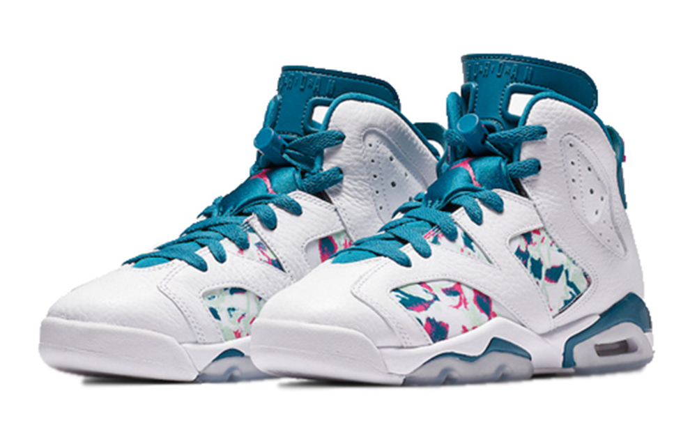 Jordan Air Jordan 6 Retro Green Abyss shock absorption Mid-top retro Basketball shoes GS White Blue