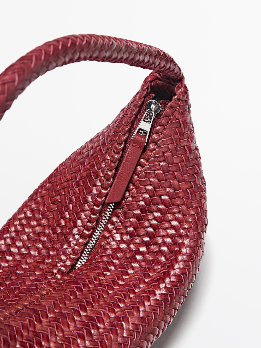 Massimo Dutti Сумка-круассан из плетеной кожи наппа, красный