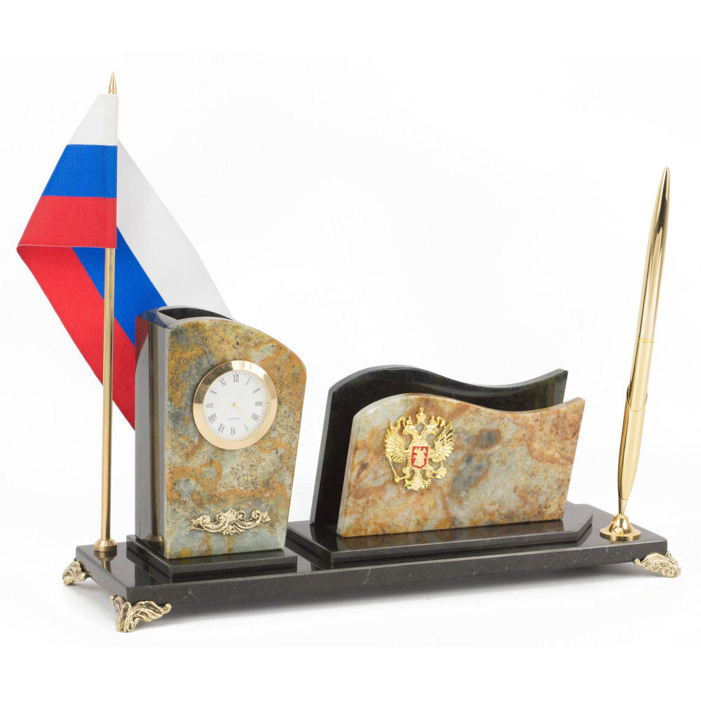 Настольный набор с флагом России офиокальцит 315х100х150 мм 2400 гр.R117844