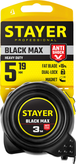 STAYER BlackMax, 5 м х 19 мм, рулетка с двумя фиксаторами, Professional (3410-05)