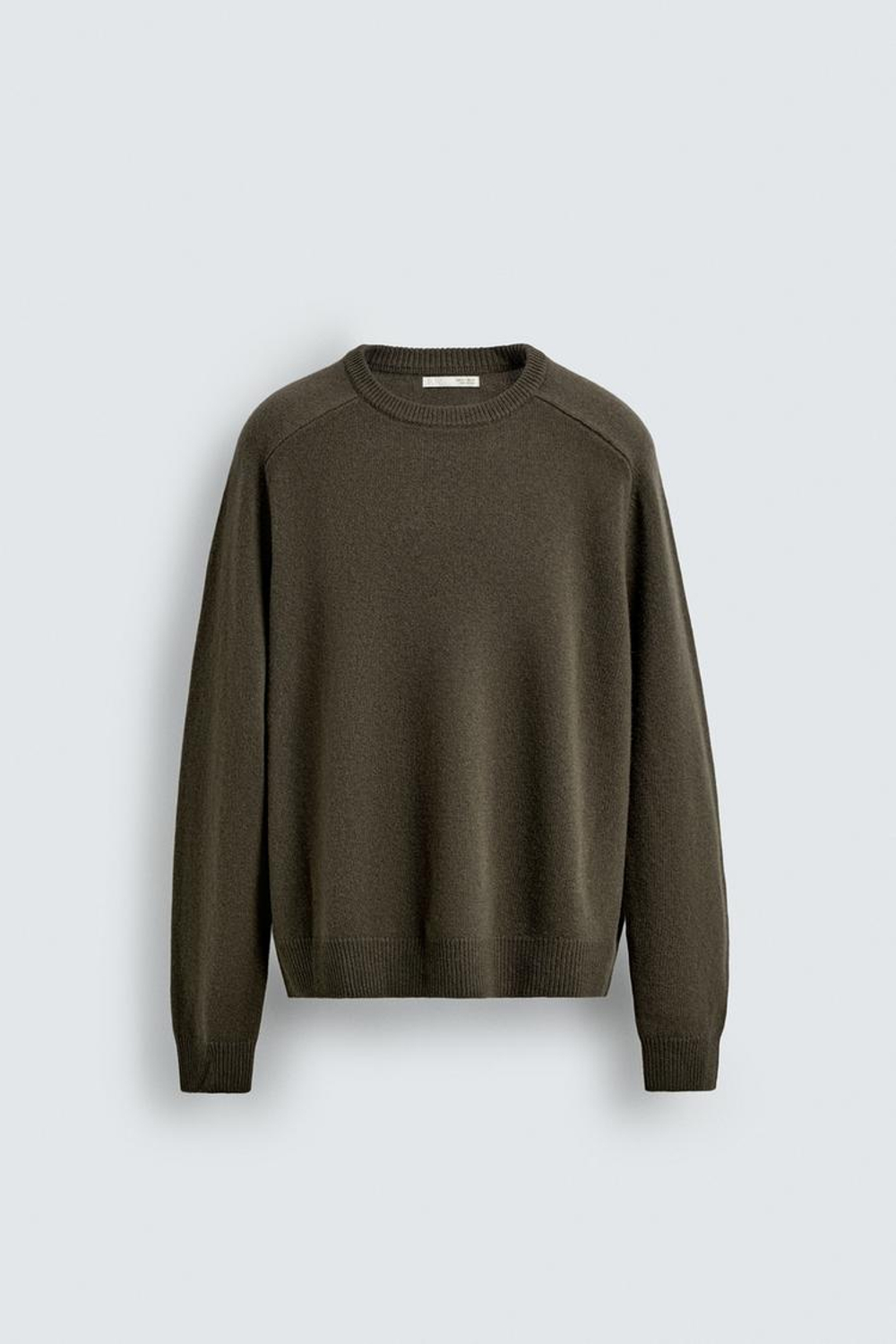 ZARA СВИТЕР REGULAR FIT ИЗ СМЕСОВОЙ ШЕРСТИ, ОЛИВКОВЫЙ