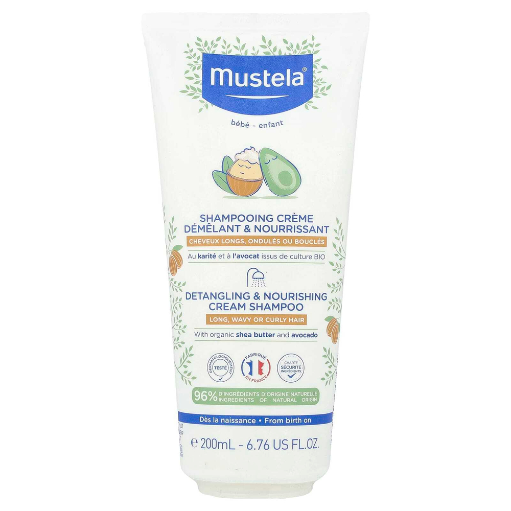 Mustela, Детский, питательный крем-шампунь для распутывания волос, для длинных, волнистых или вьющихся волос, 200 мл (6,76 жидк. Унции)