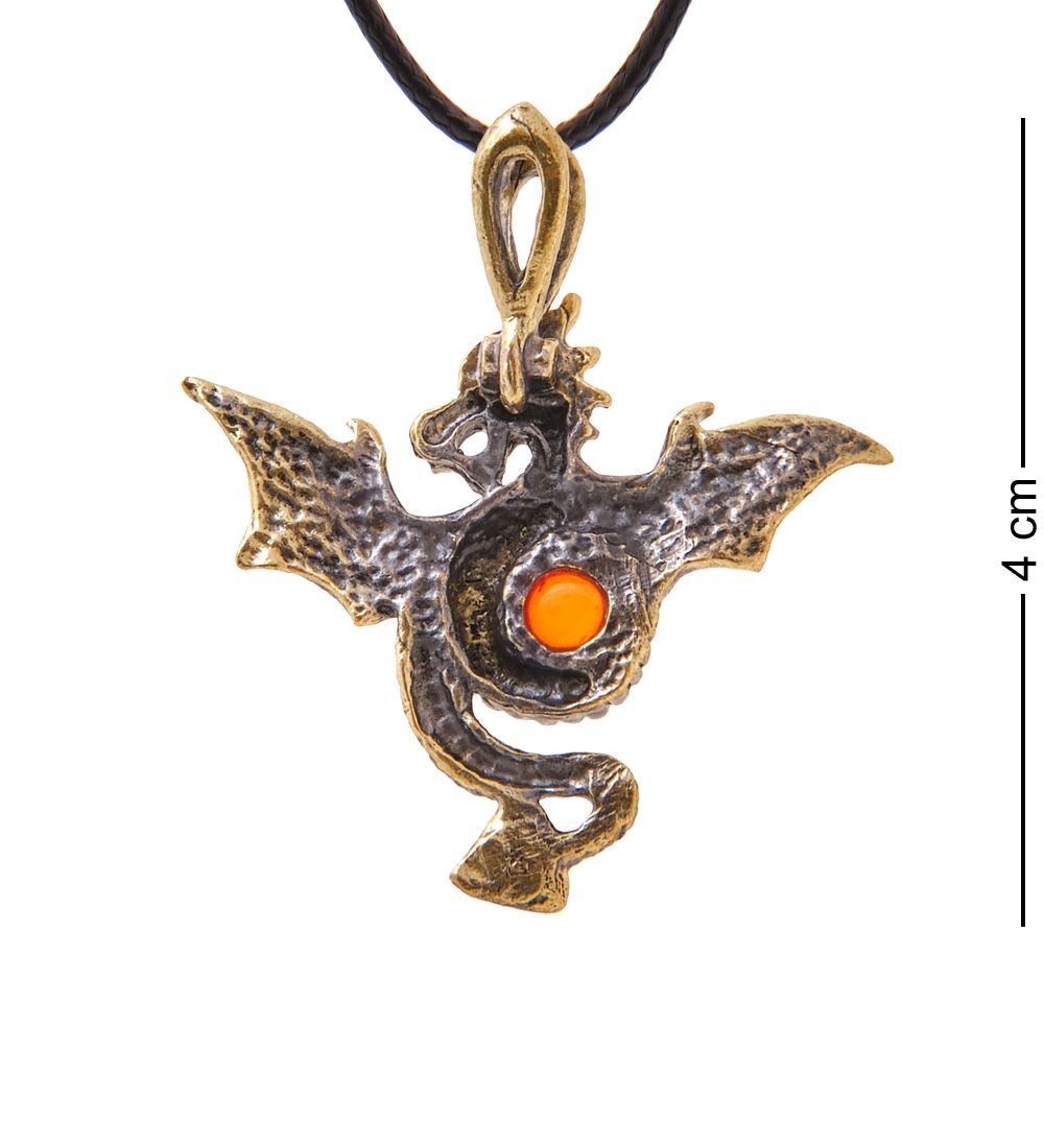 AM-3353 Подвеска «Дракон Красный» (латунь, янтарь)