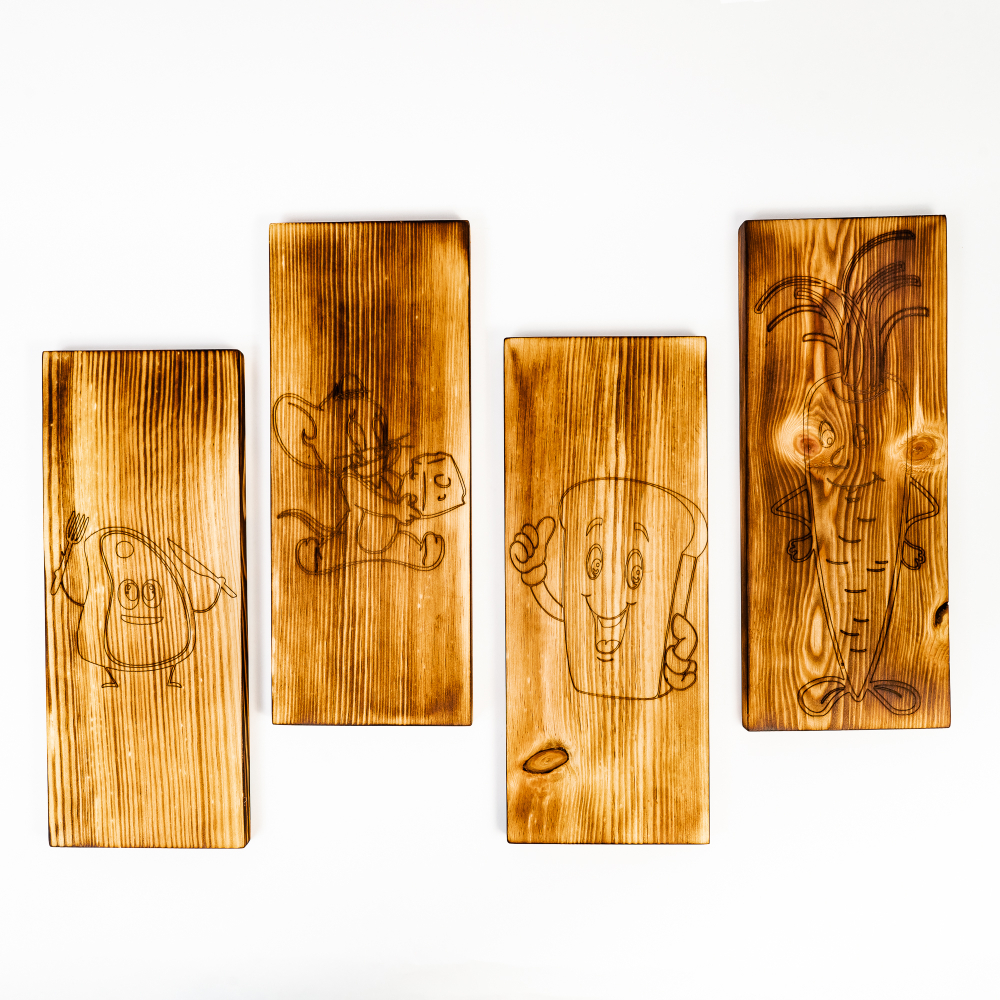 Деревянные разделочные доски 4 шт. из сибирского кедра с гравировкой RDN22