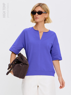 Плотная футболка из футера 2-нитки с V-вырезом HIGH TEMP