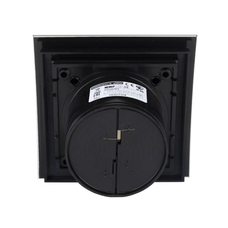 Энергосберегающий бесшумный вентилятор ММ-Р 06 UE стекло квадрат 100 м³/час 5,5 Вт с обратным клапаном черный глянец