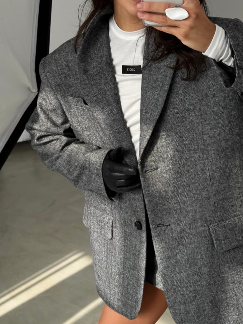 Пальто пиджак серое в елочку