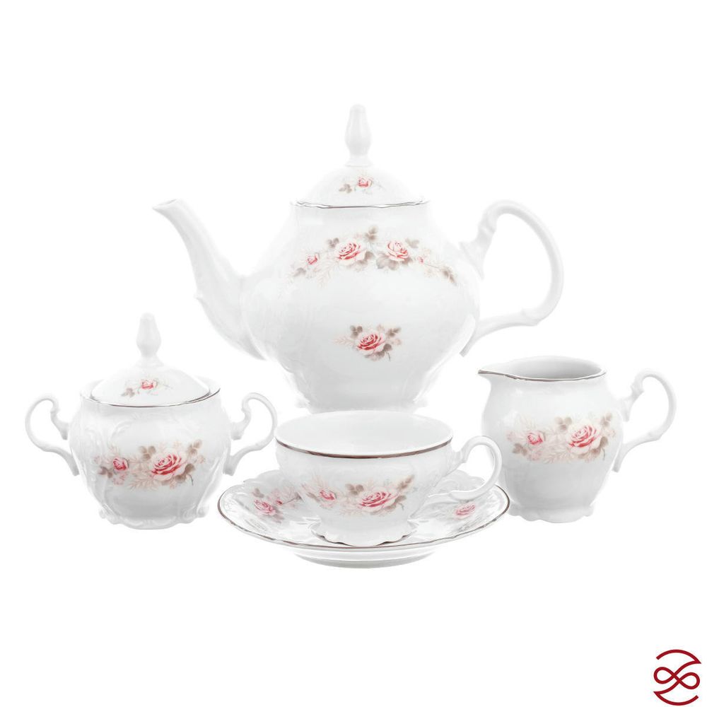 Чайный сервиз Bernadotte Серая роза платина 6 персон 17 предметов