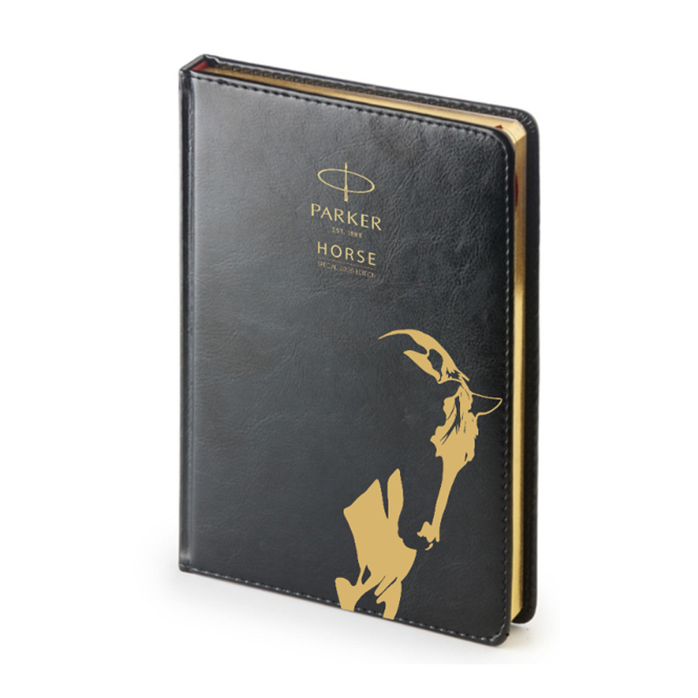 Подарочный набор: Шариковая ручка Parker Jotter Horse Special Edition в подарочной коробке и ежедневник недатированный черный с золотым срезом