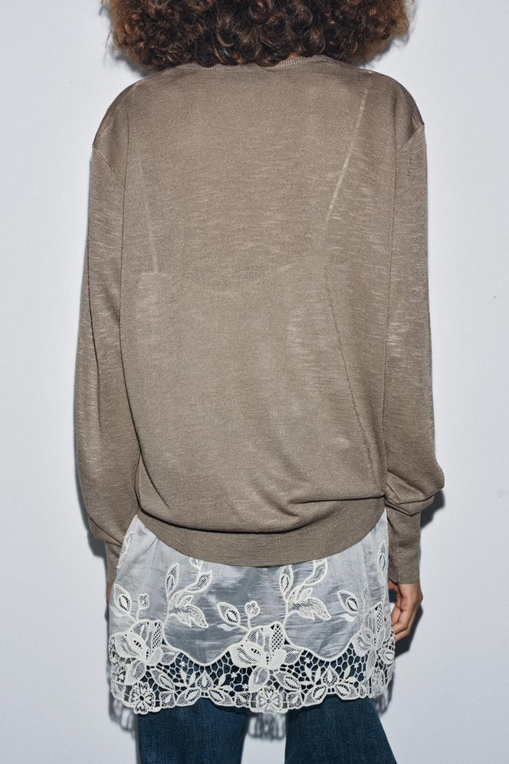 ZARA КОМБИНИРОВАННЫЙ ТРИКОТАЖНЫЙ ДЖЕМПЕР, БЕЖЕВЫЙ