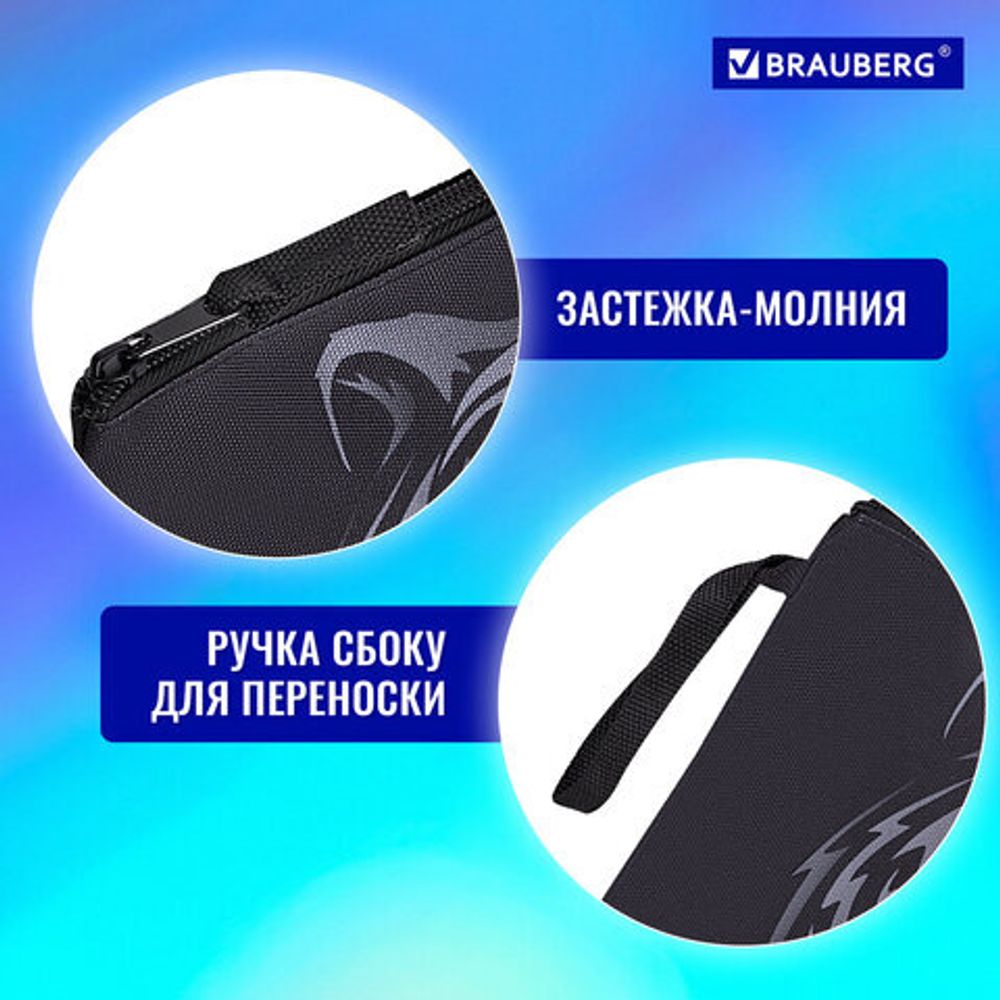 Папка для тетрадей BRAUBERG А5, 1 отделение, полиэстер, на молнии, с ручкой, "Tiger", 271500