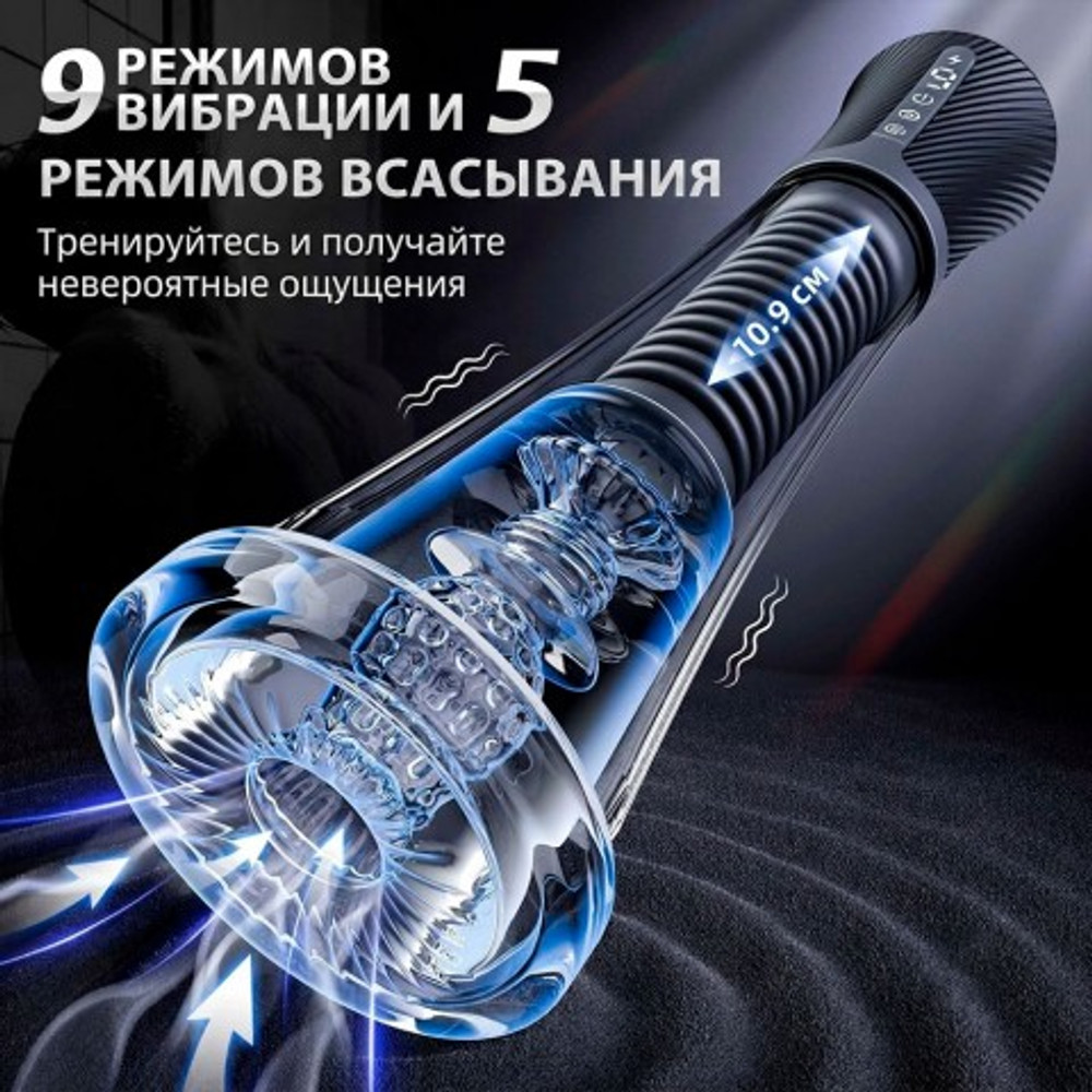 Мастурбатор 2 в 1  с функцией всасывания и вакуумная помпа