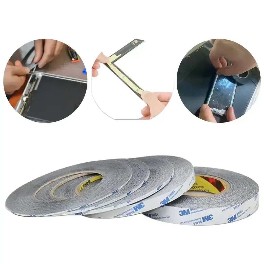 Скотч двухсторонний для клейки тачскринов, черный, ширина 2 мм, толщина 0,1 мм, длина 50 м, клей для ремонта тачскрина