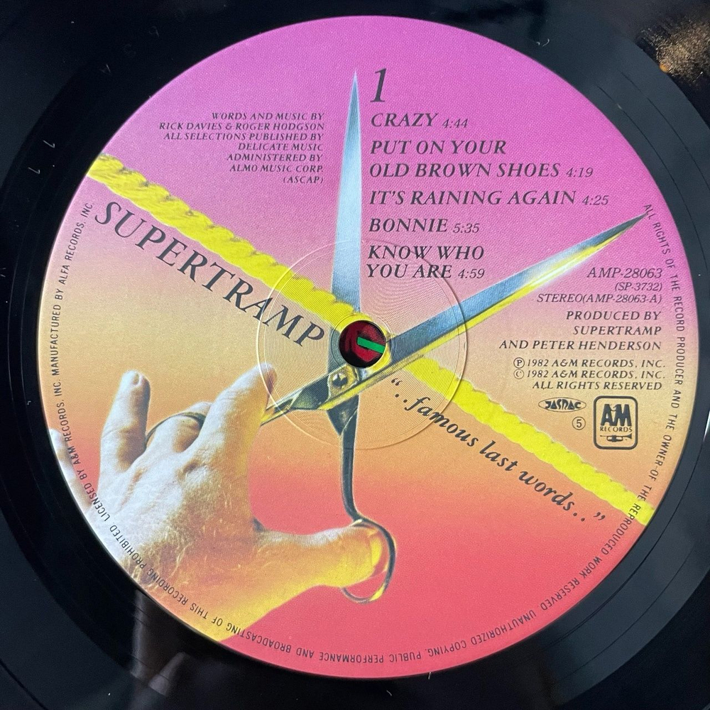 Винтажная виниловая пластинка LP Supertramp Famous Last Words (Japan 1982) (Obi) Put On Your Old Brown Shoes