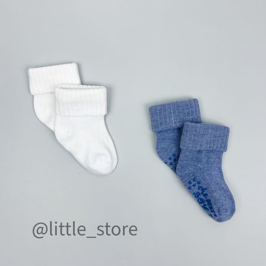 Носочки хлопковые для мальчика Белый/Синий меланж со стоперами