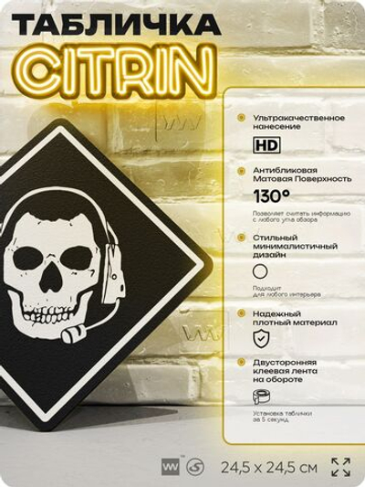 Табличка декоративная "Гоуст, Simon "Ghost" Riley, Call of Duty" на дверь и стену, прикольная штука в подарок геймеру, декоративный знак, 24,5х24,5 см, Айдентика Технолоджи