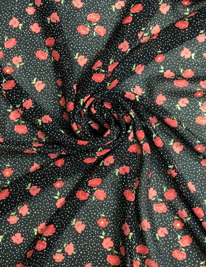 Шифон принт, цветок красный, белый крап на черном фоне Моналиса BST3343D21C1