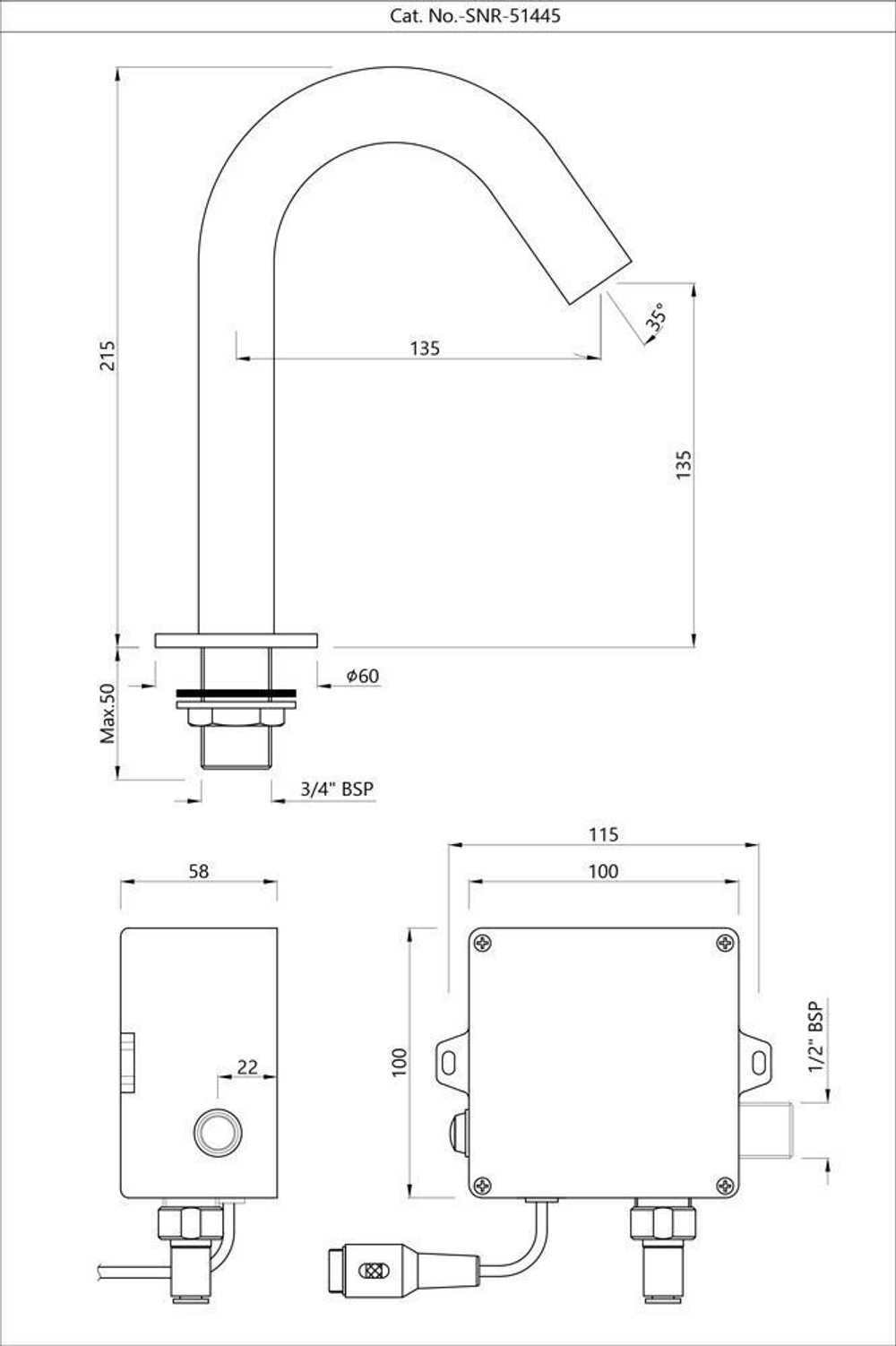 Jaquar, Смеситель для раковины Blush, сенсор., Хром SNR-CHR-51445
