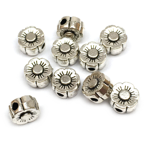 Бусины "Цветы" 6х4 мм (10 шт), под серебро