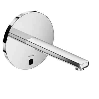 KLUDI ZENTA электронный смеситель для умывальника, настен. монтаж, питание от сети 240В или батарейки, дл.излива 240 мм, без рычага изменения температуры, круглый отражатель