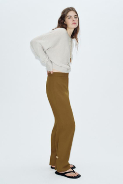 ZARA БРЮКИ С РЕГУЛИРУЕМЫМИ МАНЖЕТАМИ, ЦВЕТ ОЛИВКОВОГО МАСЛА