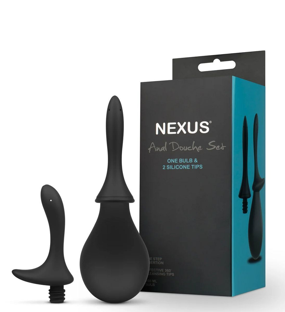 Черный анальный душ Nexus Anal Douche Set с 2 сменными насадками (Цвет: черный)