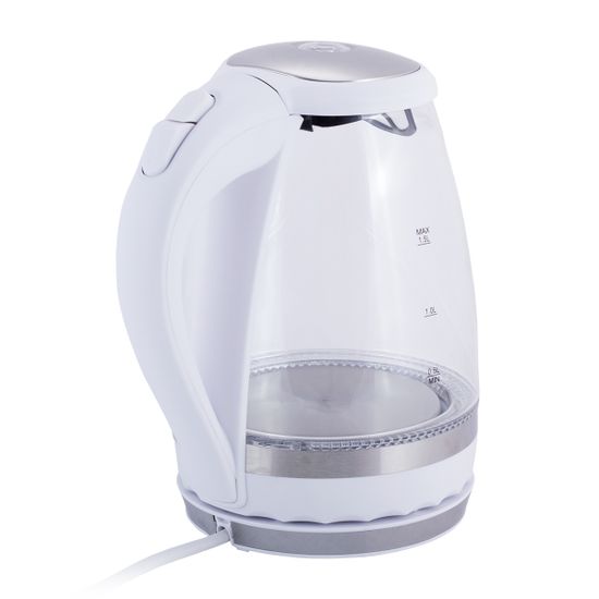 Чайник электрический 1,5 л. стеклянный Kamille KM-1701A (белый) с синей LED подсветкой