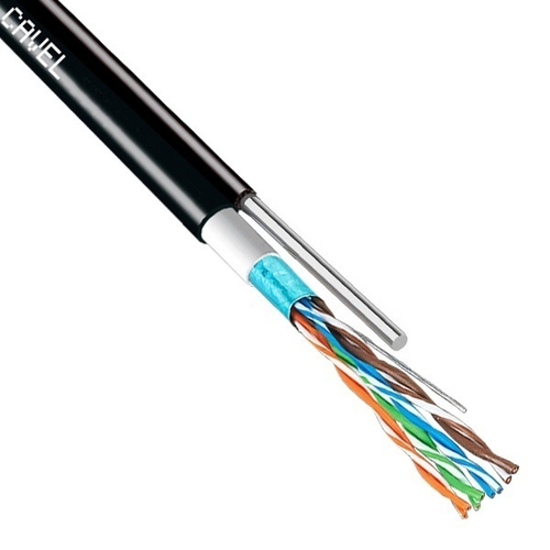 Кабель витая пара экранированный F/UTP 4х2хAWG24 cat 5e уличный с тросом [500м] LAN 541 PEM Cavel (провод для интернета) LAN 541 PEM